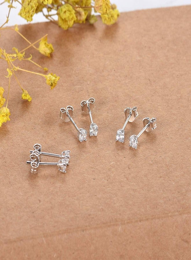 EPIRORA Sterling Silver Stud Earrings for Women Men- 3 Pairs 3mm Tiny Ball Stud Earrings Round CZ Earrings Pearl Earrings Set Cartilage Small Tragus Earrings - Image 3